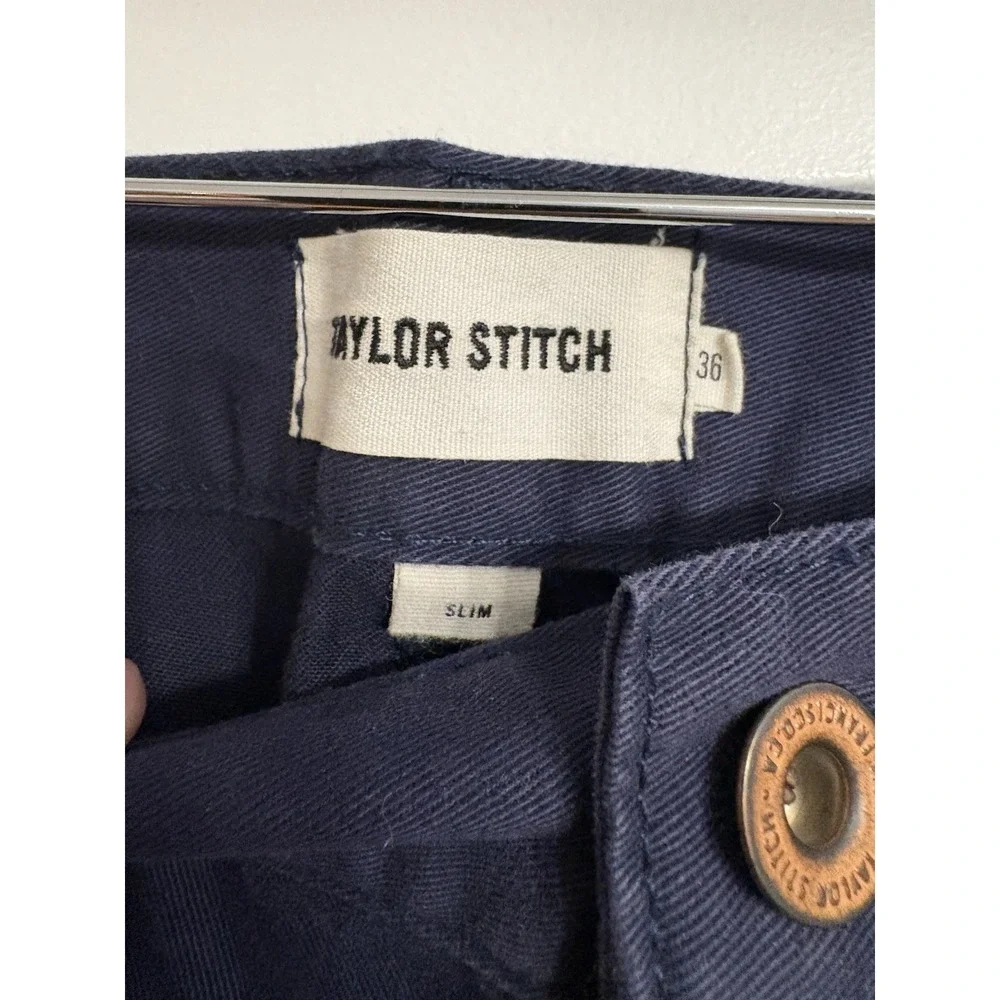 Taylor Stitch Men's 36x34 Slim Fit Navy Organic Cotton Flat Front Chino Pants‎